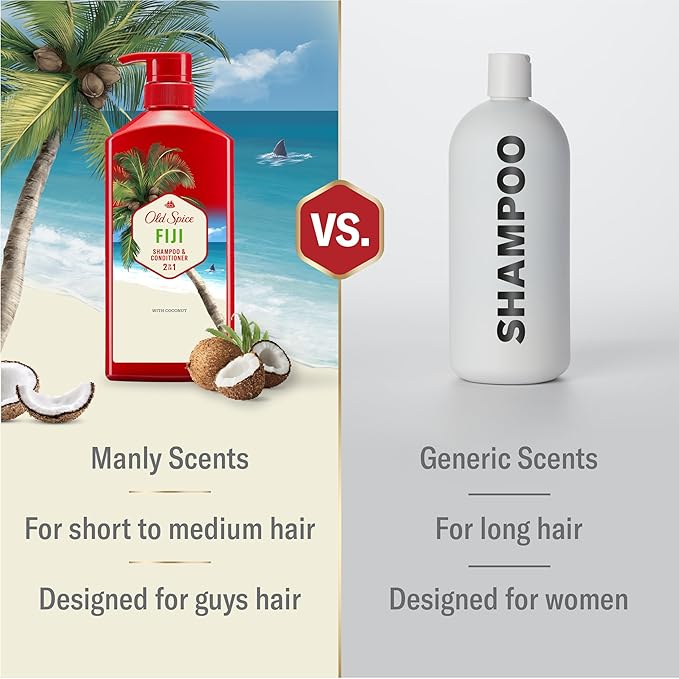 Old Spice Fiji 2-in-1 Shampoo and Conditioner Set for Men, Coconut & Tropical Wood Scent, Healthier, Fuller, More Moisturized Looking Hair, 21.9 Fl Oz Each, Twin Pack