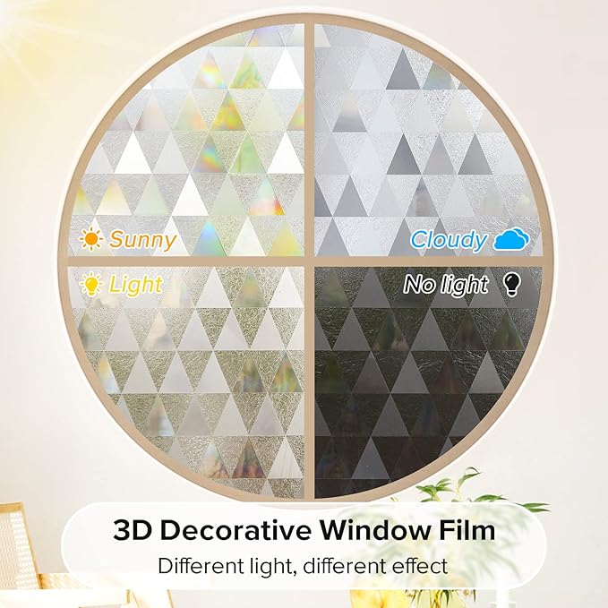 rabbitgoo Window Privacy Film, Stained Glass Rainbow Privacy Clings for Glass Window, Static Cling Decorative Door Covering, Non-Adhesive UV Blocking, Multicolored, 17.5 x 78.7 inches