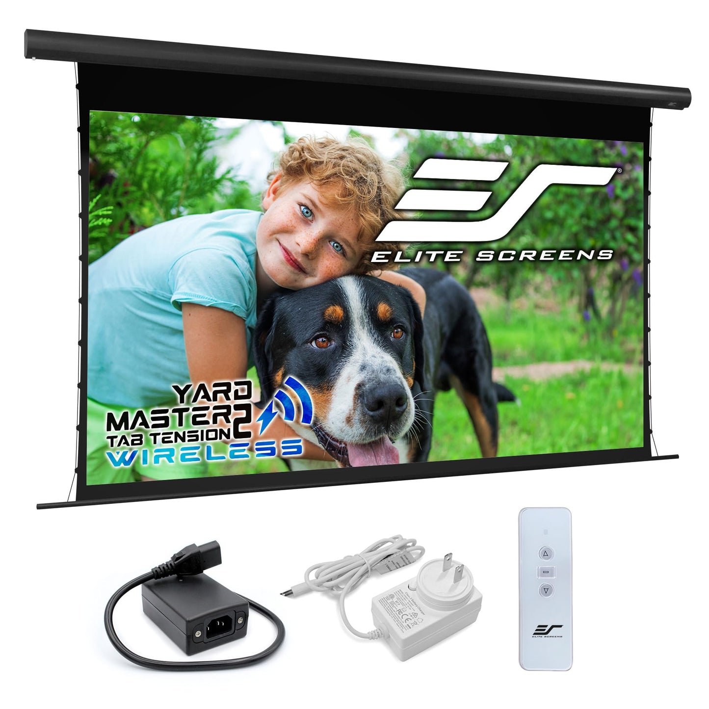 Elite Screens Yard Master 140-INCH Tab-Tension Wireless Outdoor Projector Screen – Built-in Battery, IP33 Rated Water-Resistant Backyard Movies Outdoor Entertainment, OMS140WHT2-ELECT-BAT