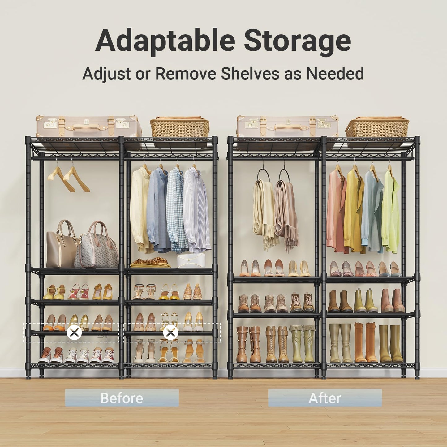 VIPEK S2i Freestanding Shoe Rack - Tall Shoe Rack for Closet, Boot Organizer for Entryway, Large Shoe Organizer Storage, Heavy Duty Metal Shoe Shelf and Coat Rack, Black