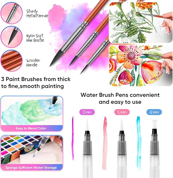 Taotree Watercolor Paint Set 100 Colors, Art Supplies Watercolors Kit Travel Water Colors with 3 Paints Brushes, Crafts Painting Supplies, Drawing Christmas Gifts for Adults Artist Drawing, Painting