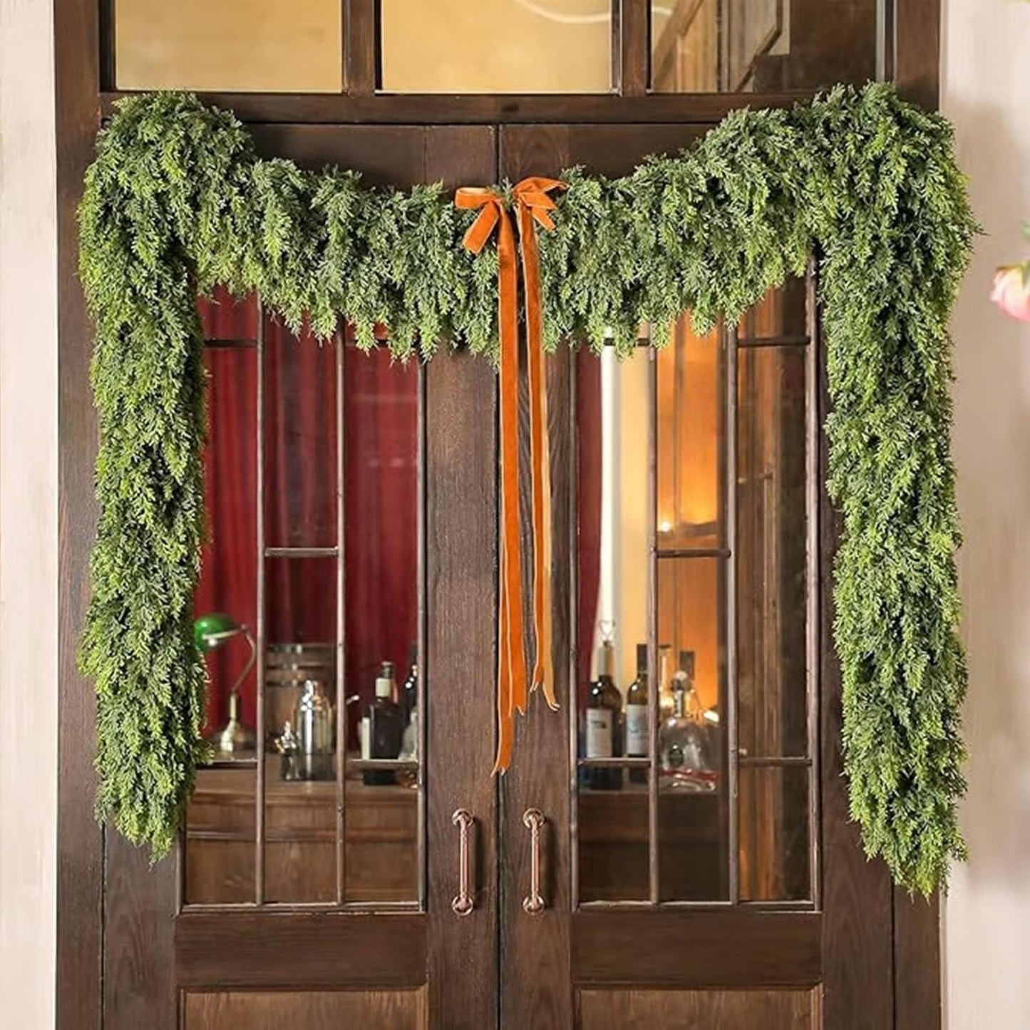 2025 Christmas Artificial Cypress Leaf Vine Wreath, 6 Ft Dense Pines Realistic Touch Norfolk Garland Ornaments, Artificial Green Wreath for Christmas Holiday Mantle Fireplace Table Home Decor
