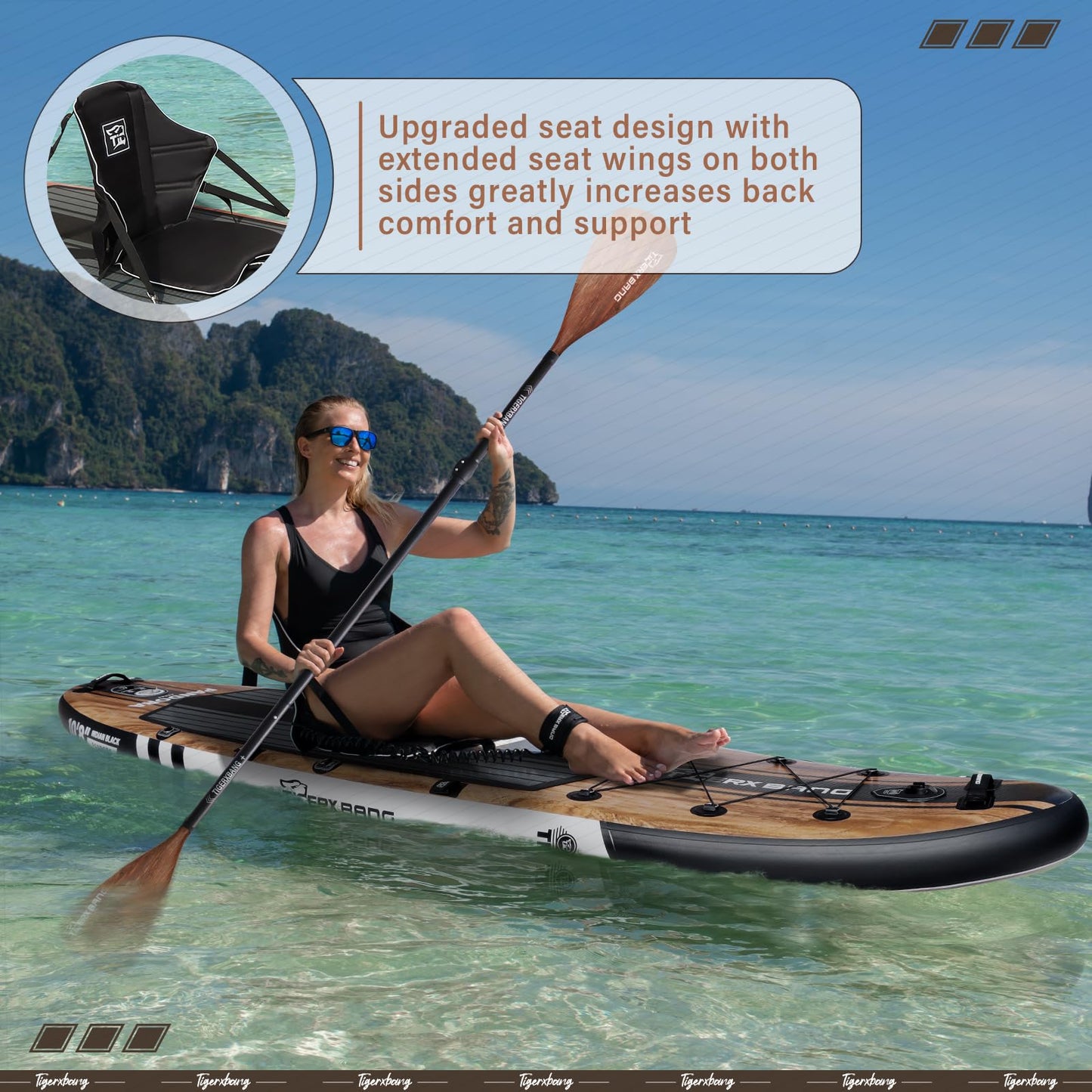 TIGERXBANG Paddle Board, 10.8' Stand Up Paddle Board with Premium Complete Inflatable SUP Accessories, Extra Wide Paddleboards for Adults & Youth-Pandora Collection Indian Black