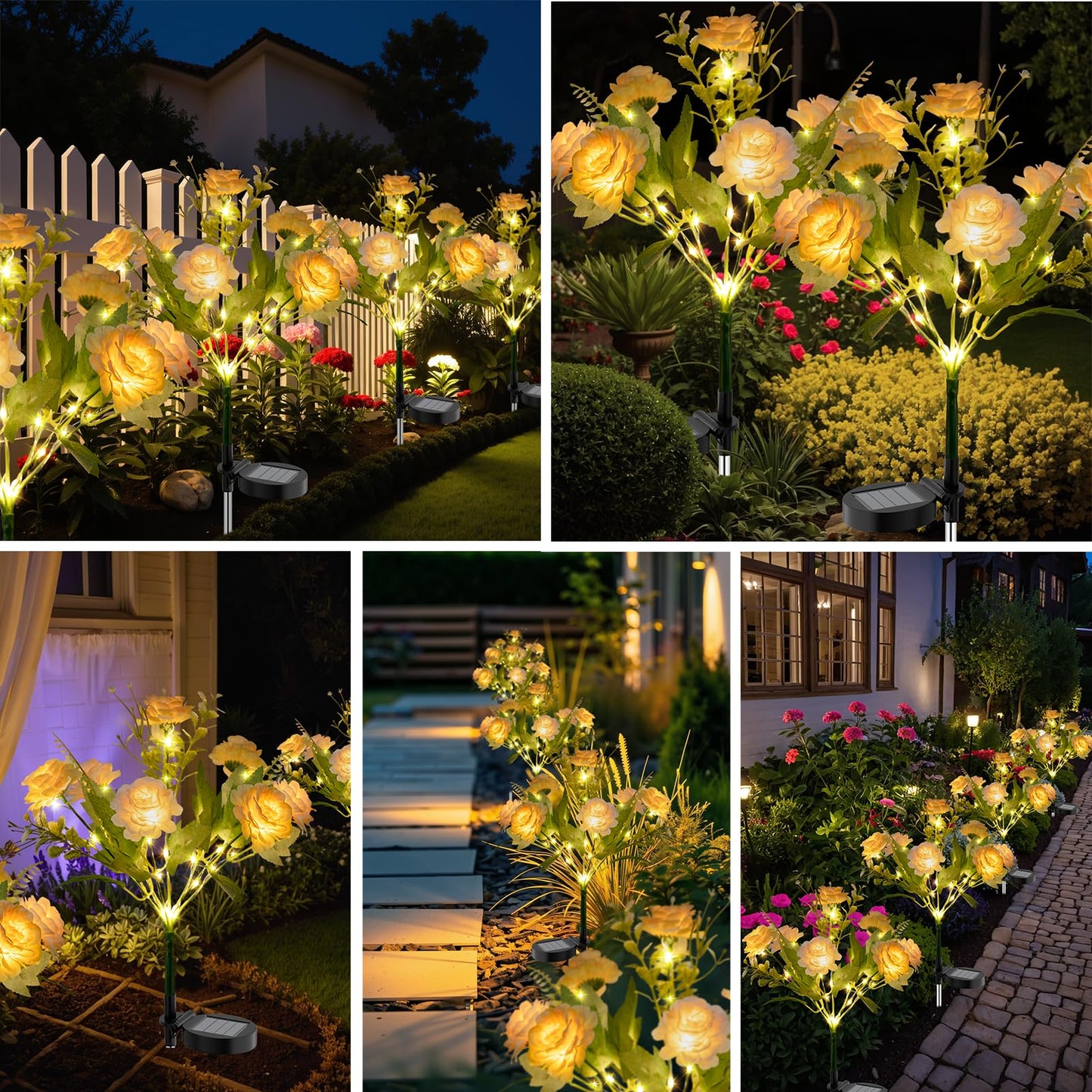 TopVelo Solar Garden Light 6 Packs, 42 LEDs Outdoor Solar Lighting with Hibiscus Flowers, Waterproof Outdoor Garden Light for Patio, Courtyard, Pathway Decoration