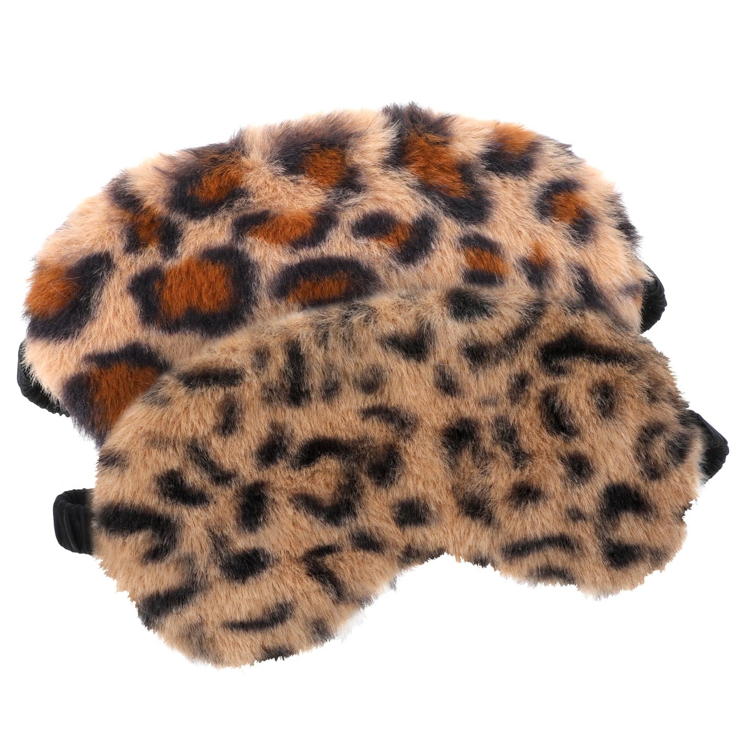 2 Pcs Plush Leopard Eye Mask Soft Sleeping Blindfold Eye Cover Comfortable Furry Faux Fur Sleeping Mask Satin Nap Night Eyeshade Cover for Women Men Gift (Brown, Coffee)
