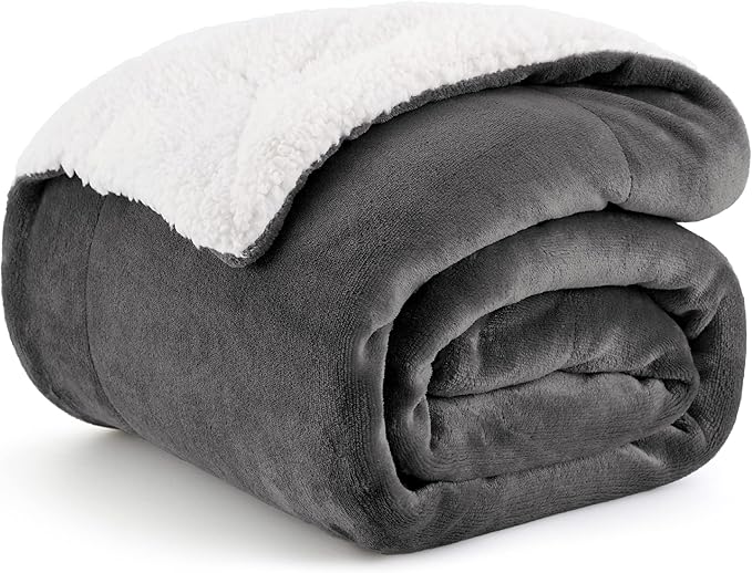 Bedsure GentleSoft Sherpa Fleece Throw Blanket for Couch - Thick and Warm Throw for Women and Men, Soft Fuzzy Plush Car Blanket for Winter, Non-Heated, Charcoal, 50x60 Inches