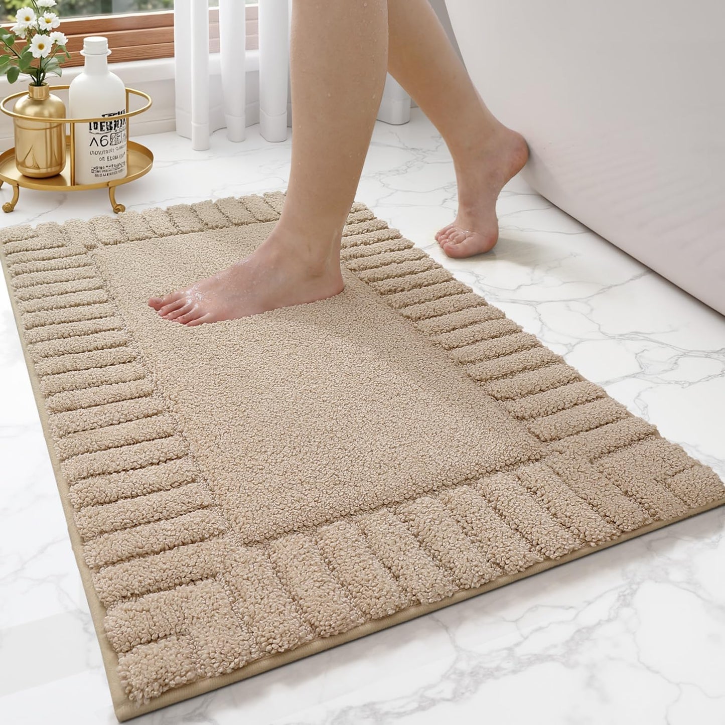 LUMI Bathroom Rugs Non Slip with Rubber Backing, Extra Soft Plush Microfiber Bath Rug Absorbent, Machine Washable Bath Mat Quick Dry for Tub, Shower, Hotel, Beige, 24"x36"