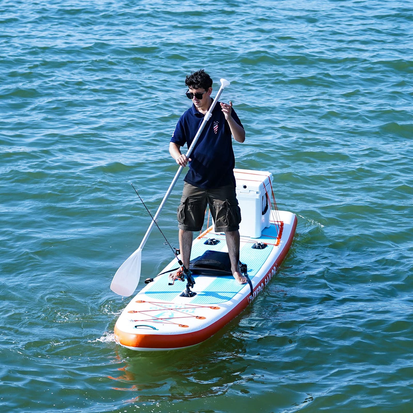 Tuxedo Sailor Large Size Inflatable Fishing Kayak 12'×34"×6" Ultra Long Stand Up Paddle Board Complete Accessories, Fishing Support Bases, Kayak Seat etc