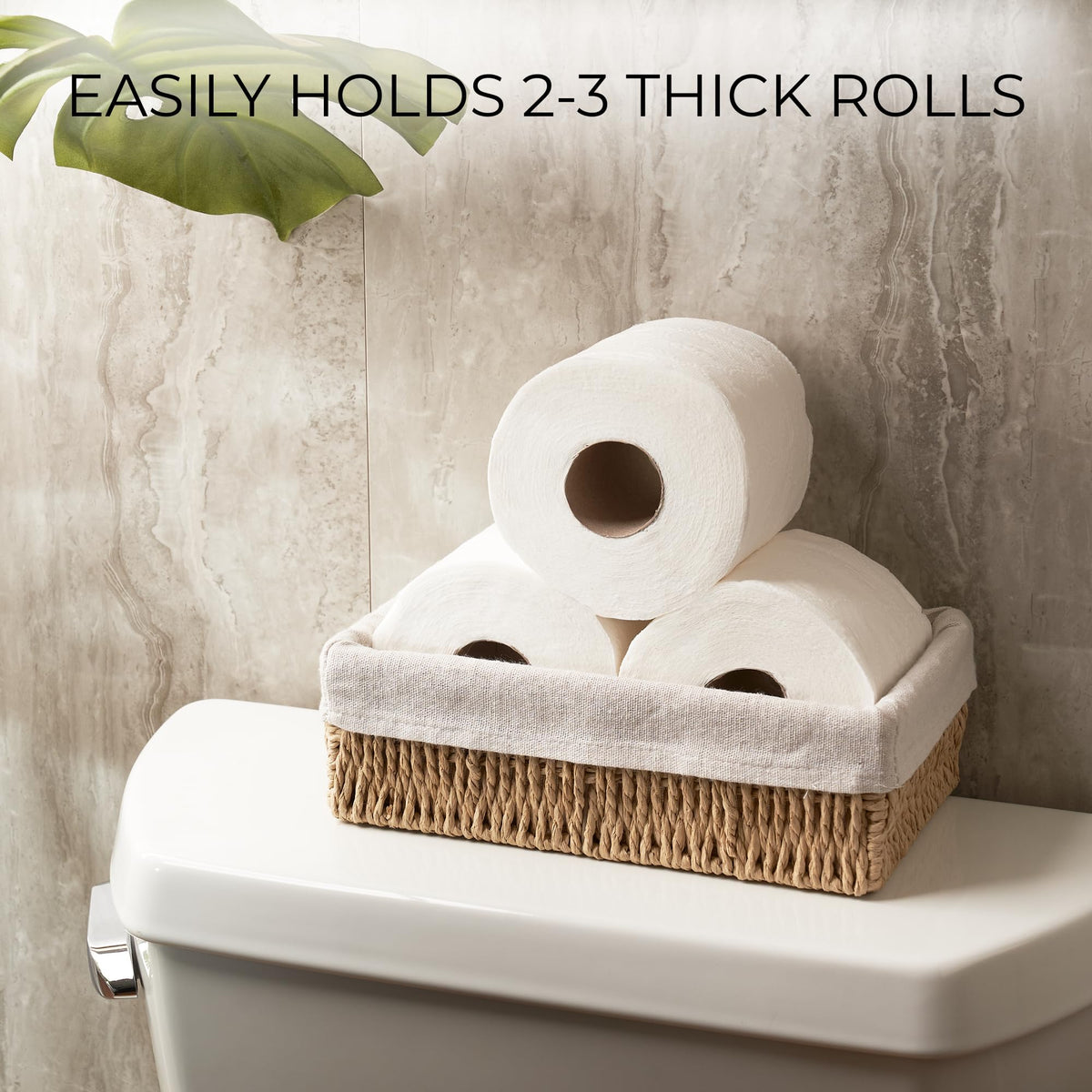 KIBAGA Beautiful Toilet Paper Storage Basket Set of 2 – Decorative Wicker Bathroom Organizer for Toilet Tank Trays - Quality Holder Bin For Shelves Fits Perfectly With Any Bathroom Decor