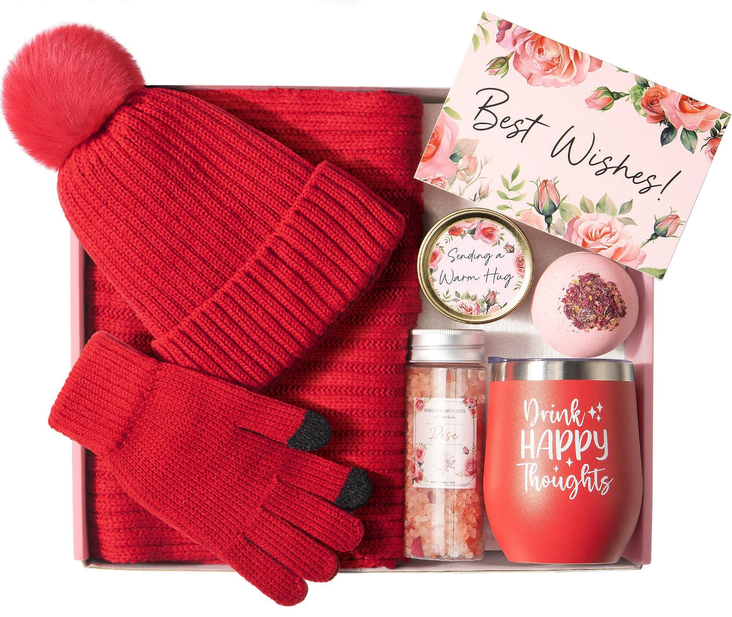 Birthday Gifts for Women, Relaxing Spa for Women Care Package Self Care Mothers Day Gifts for Mom Friend Her Sister Wife Teacher w/Winter Beanie Hat Scarf Gloves Set