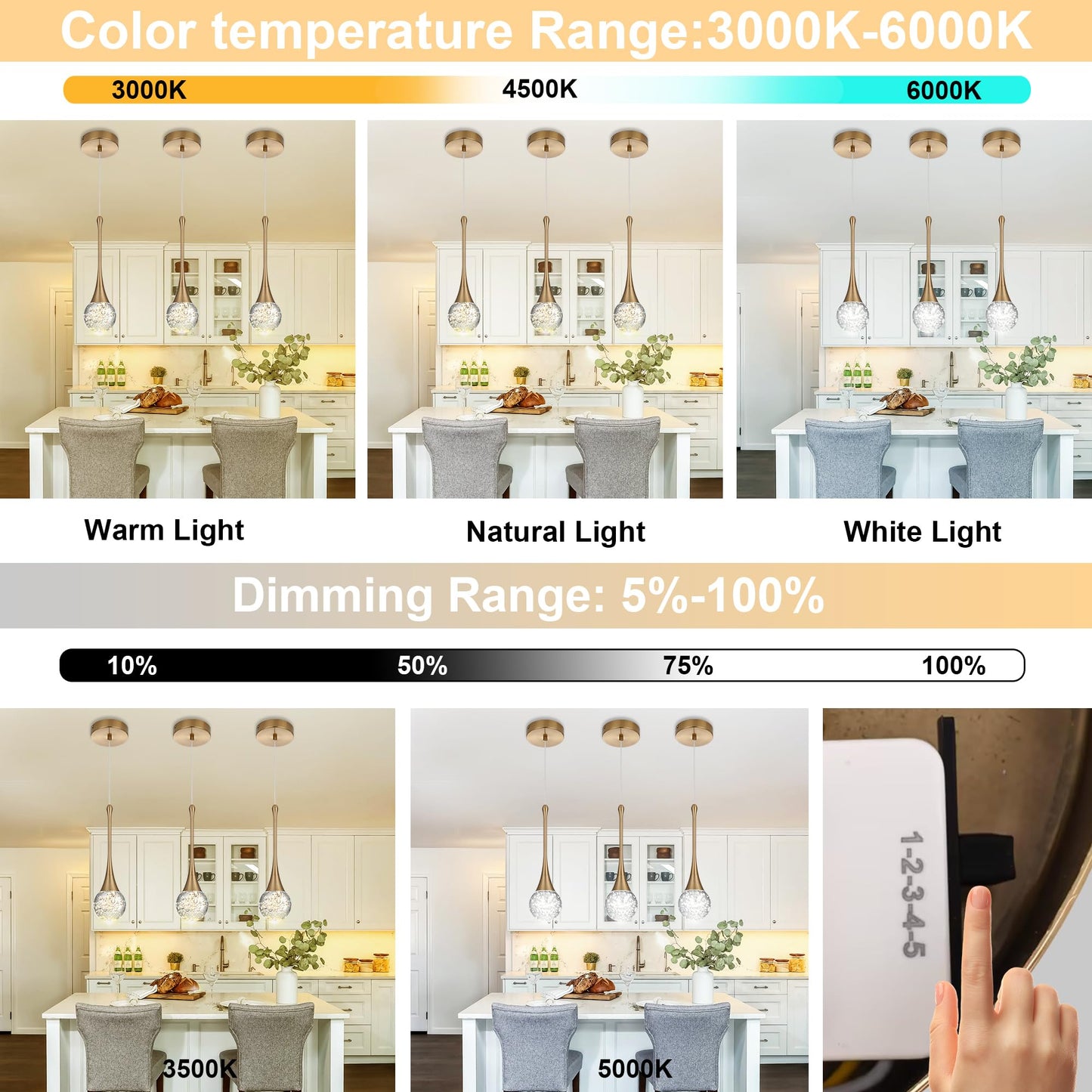 VINLUZ 3-Light Modern Crystal Chandelier, LED Bubble Raindrop Dimmable Pendant Lighting Fixture, Gold Luxury Elegant Adjustable Spiral Ceiling Light for Entryway Staircase Living Room