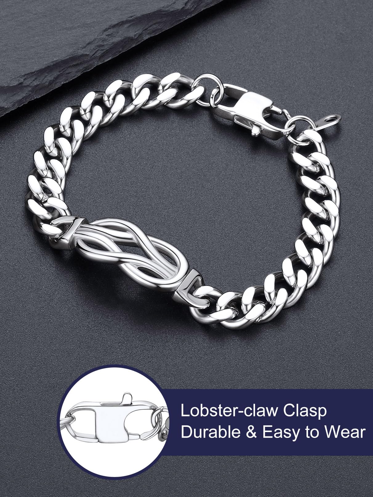 Bandmax Gift for Him BF Husband Infinity Love Knot Chain Bracelet with Love Message Card Luxury Look Mens Link Bracelets 9 Inch Ideal Gift for Valentines Day Christmas Father's Day