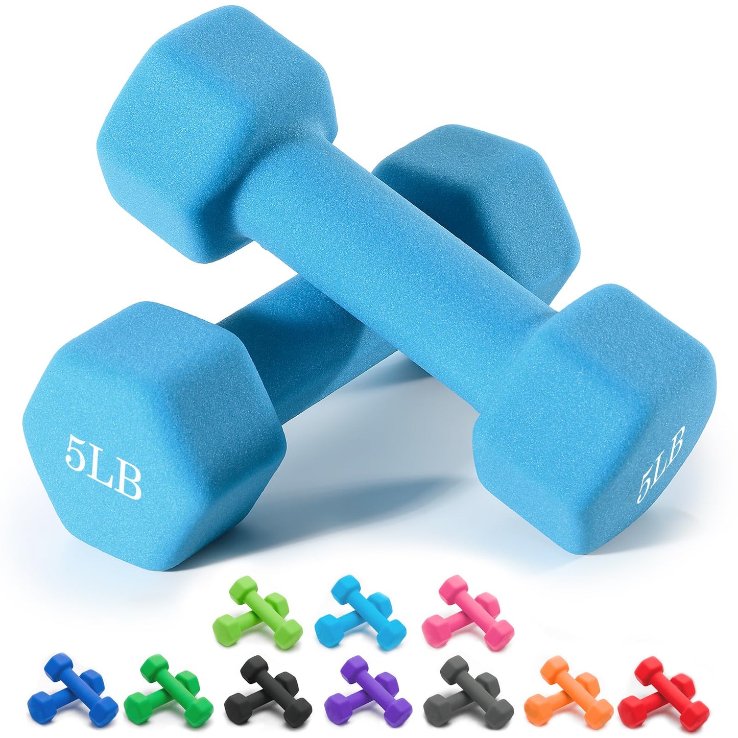 Portzon Weights Dumbbells 10 Colors Options Compatible with Set of 2 Neoprene Dumbbells Set,1-15 LB, Anti-Slip, Anti-roll, Hex Shape Blue