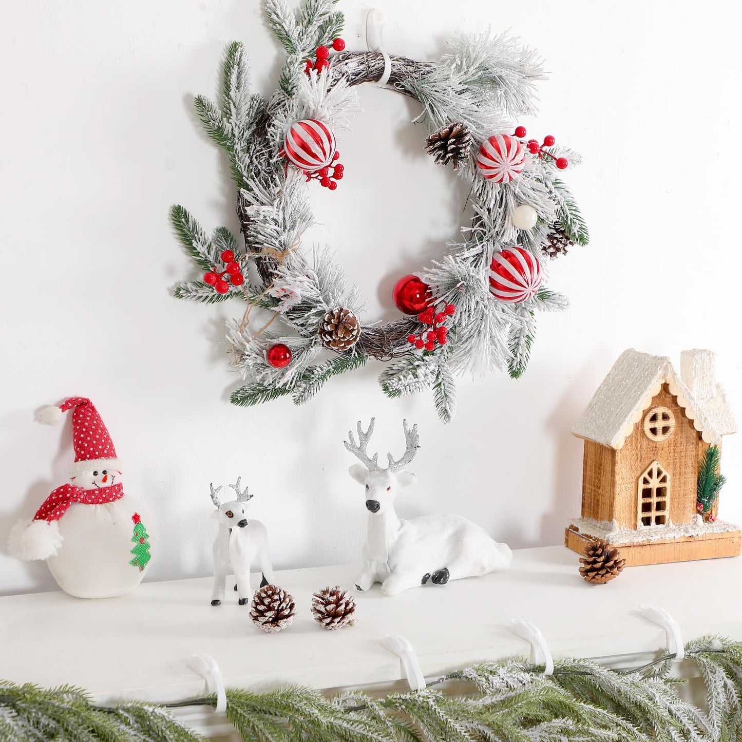 Relaxweex 24 Pcs Christmas Garland Hanger for Mantle Garland Hooks Christmas Wreath Ties Stocking Holder Reusable Silicone Adhesive Straps for Wreath Fireplace Mantle Stairways (White)