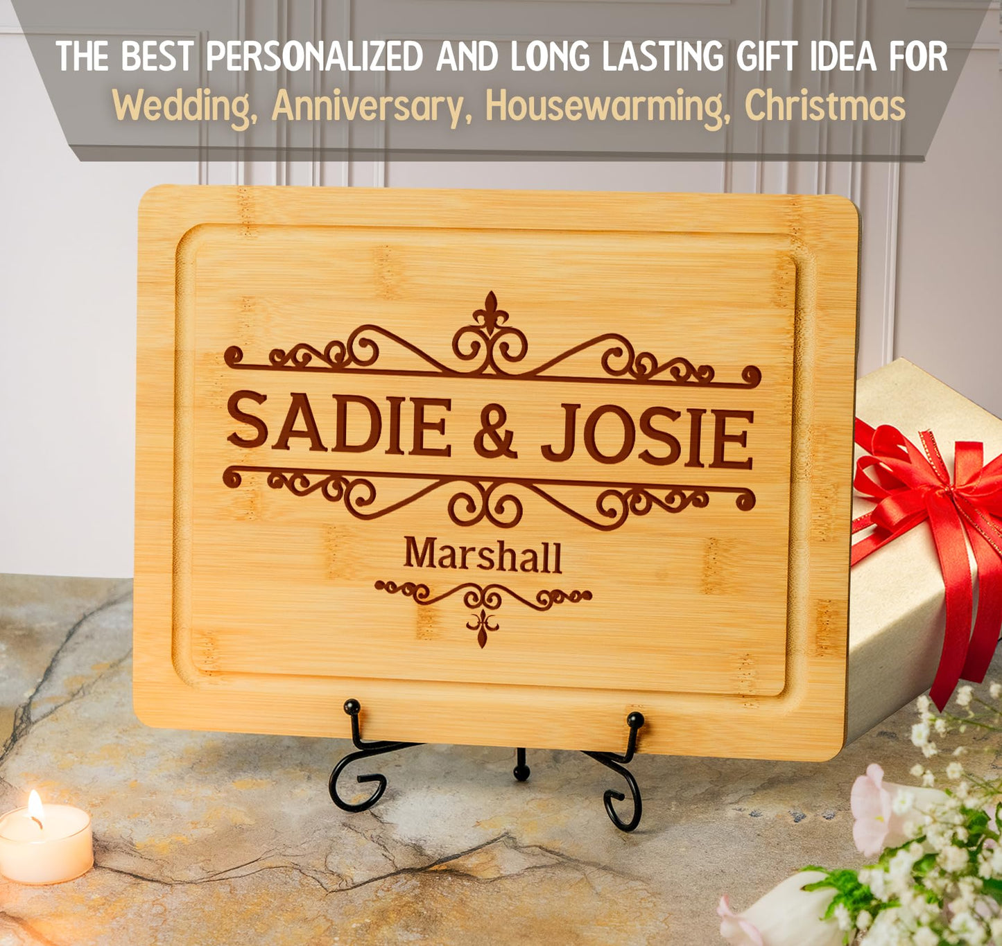 Silveroy Custom Wood Cutting Board Gift:Perfect Wedding & Anniversaries! Personalized Charcuterie Cheese Board for Couples, Friends, & Family. Ideal for Christmas, Bridal Shower, Housewarming