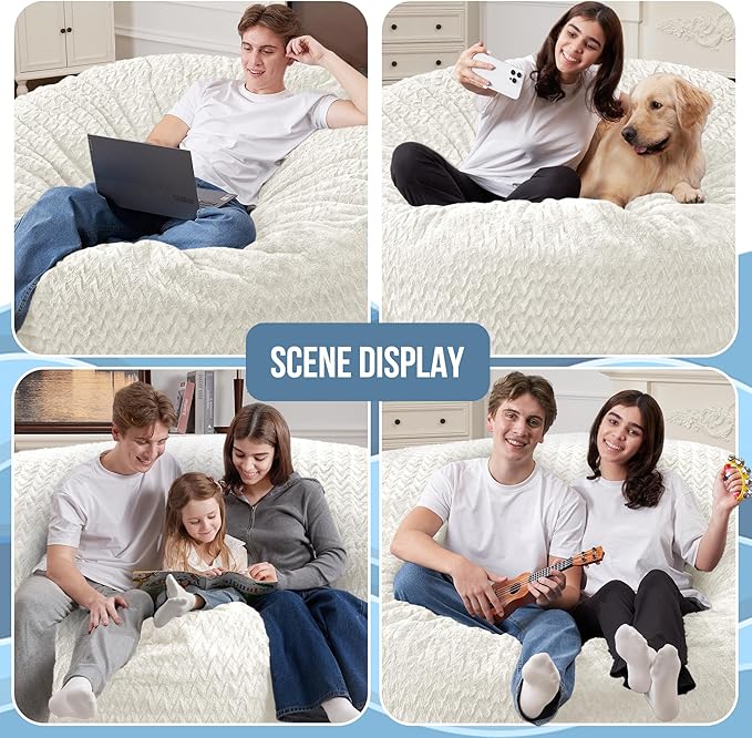 HABUTWAY 6FT Bean Bag Chair,Giant Bean Bag Chairs for Adults,Big Bean Bags with Memory Foam Filled, Large Beanbag Chairs with Chevron Plush Cover-White