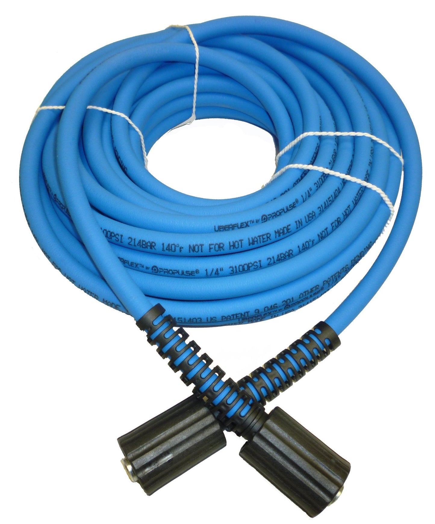 Blue UBERFLEX Kink Resistant Pressure Washer Hose 1/4" x 30' 3,100 PSI with (2) 22MM