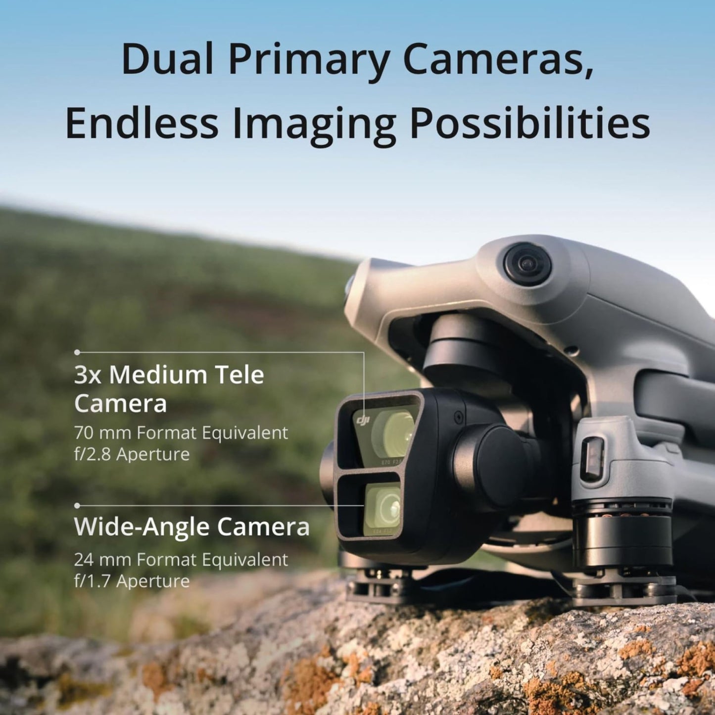 DJI Air 3 (DJI RC-N2), Drone with Medium Tele & Wide-Angle Dual Primary Cameras, 46-Min Max Flight Time, Omnidirectional Obstacle Sensing, 48MP Photos, 4K/60fps HDR, Compliance with FAA Remote ID