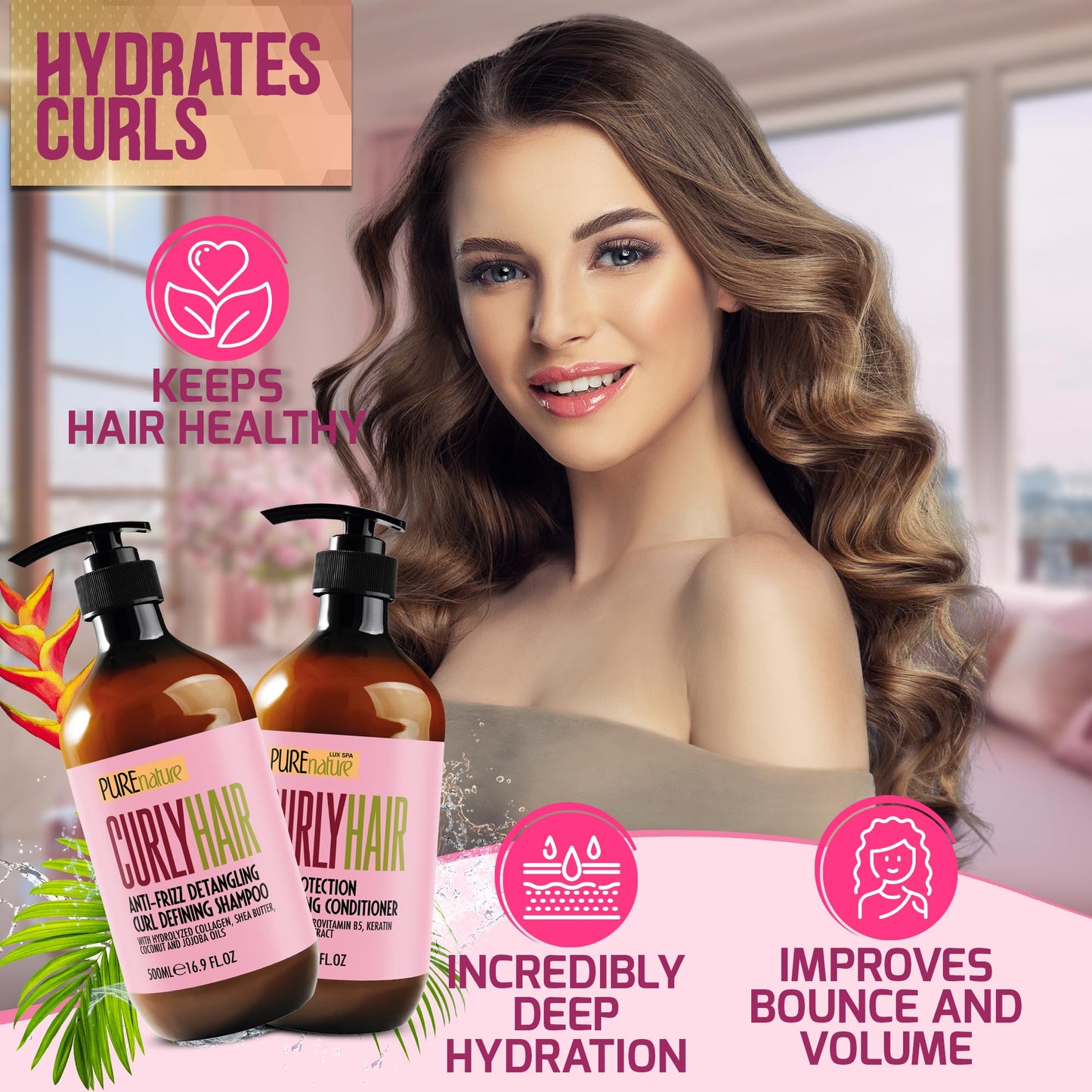 Curly Hair Shampoo and Conditioner Set - Sulfate Free and Color Safe - For Wavy, Frizzy, Fine, Black and Permed Styles - Moistur