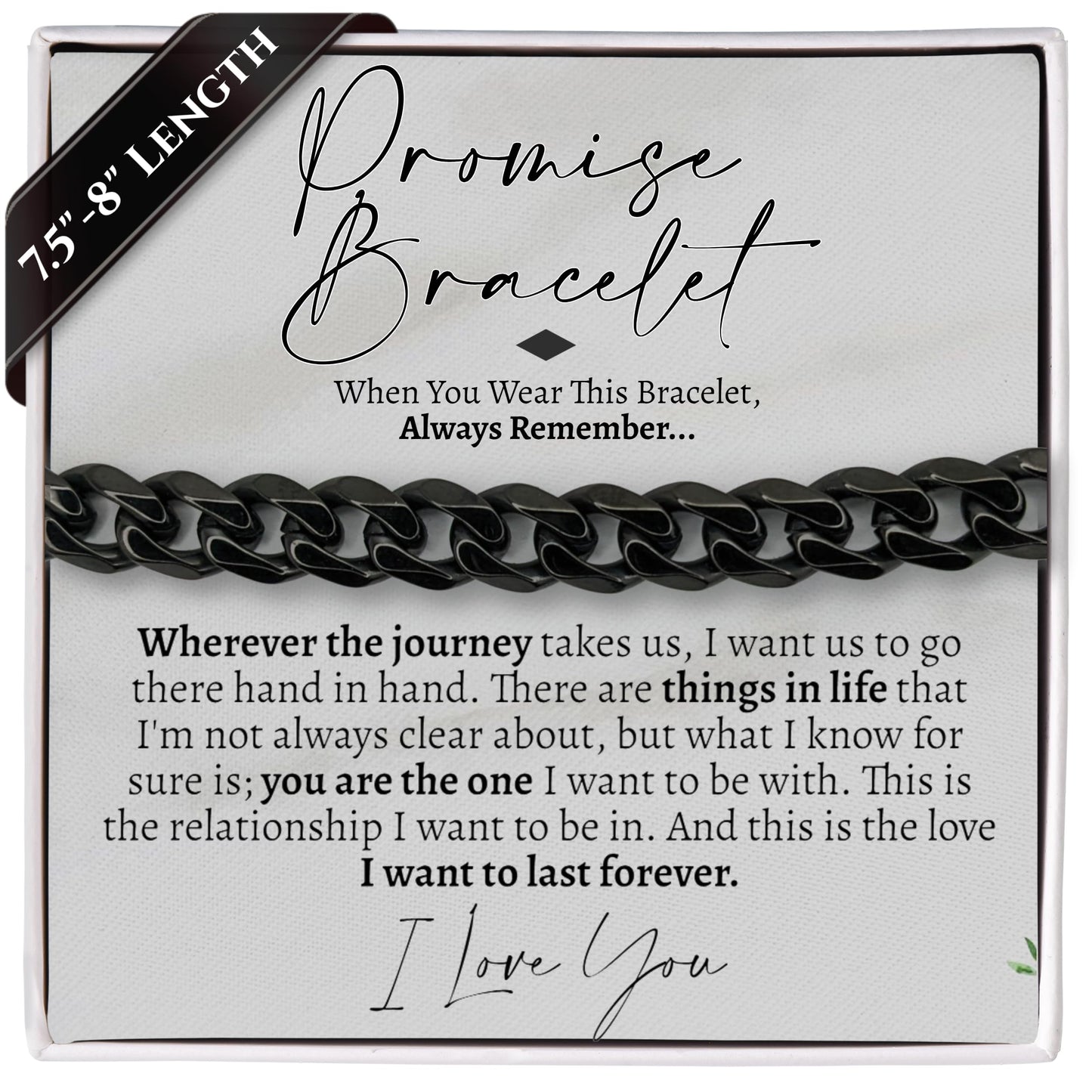 Love You This Much Promise Cuban Bracelet, Romantic Gift for Boyfriend, Appreciation Present for Boyfriend, Cute Small Gift for BF (Titan Black Finish)