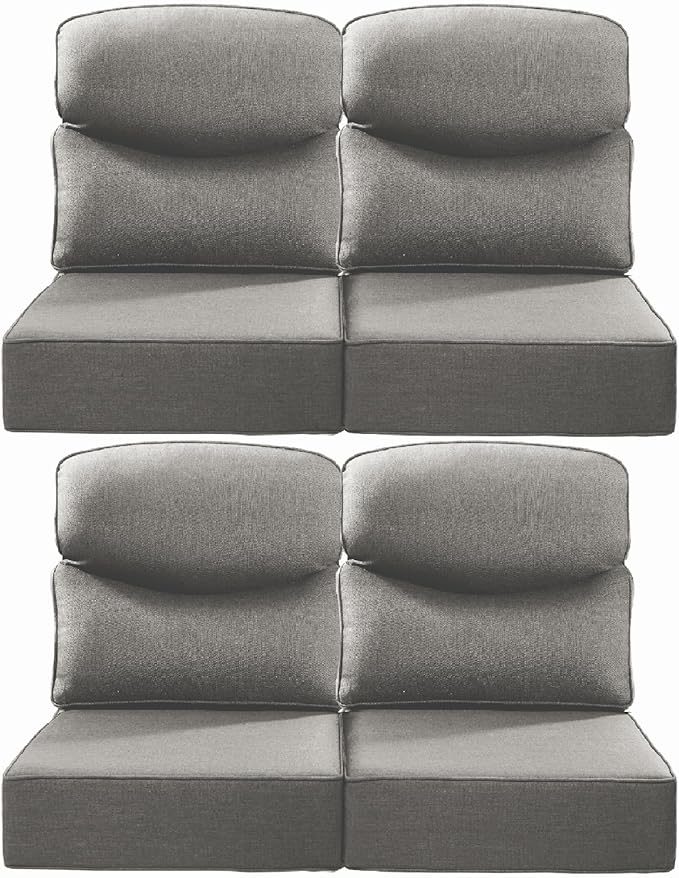 ACTREST Luxury 22x24/22x25 6-Inch Smile Patio Dining Chair Cushions Set of 4 - Heavy Duty Water Slashproof Outdoor Seat Cushion for Outside Furniture Set Swivel Chairs Loveseat L-Shape Sofa - Grey