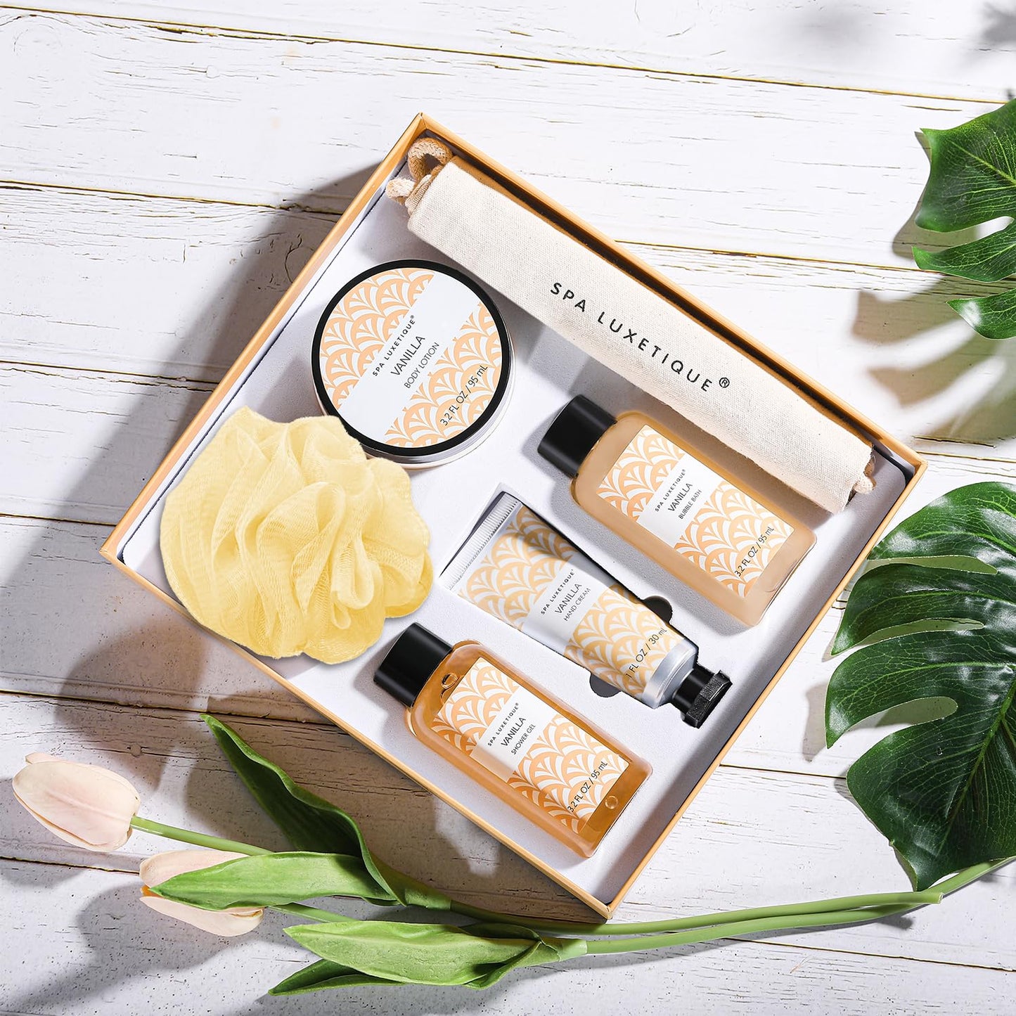 Spa Luxetique Spa Gifts for Women 6pc Vanilla Bath Sets Women Gift With Body Lotion, Shower Gel, Bubble Bath, Hand Cream, Bath and Body Gifts Set, Christmas Gifts