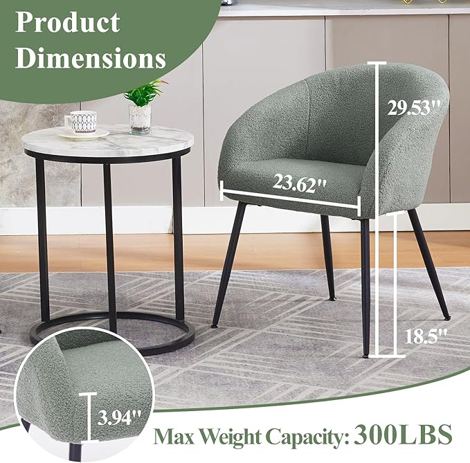 YDcosyfy Modern Small Accent Chair Set of 2, Comfy Sherpa Makeup Vanity Chair with Metal Legs, Decorative Chair no Wheels for Living Room, Dressing Room, Bedroom, Green