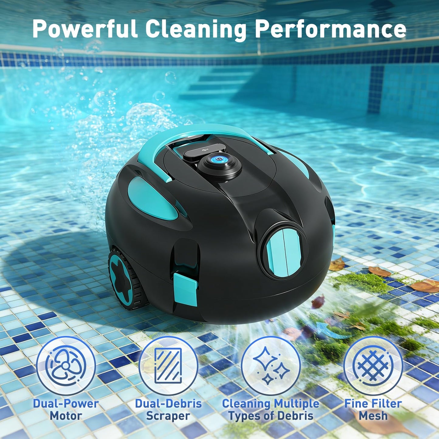 KKI Robotic Pool Cleaner, Cordless Pool Robot Vacuum, 130 Mins Runtime,Self-Parking, Lightweight for Inground & Above Ground Pools,Self-Parking,Up to 65ft/1100 Sq.Ft
