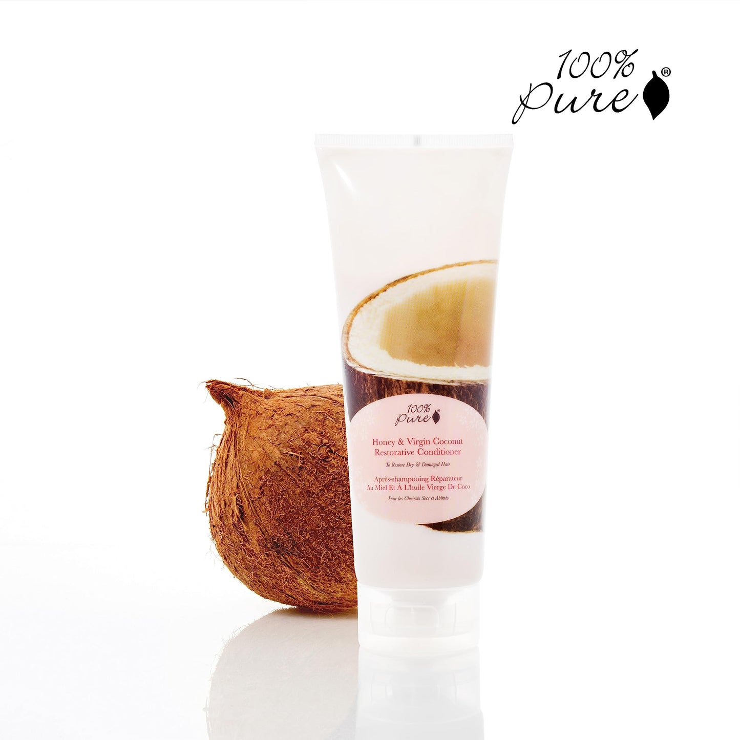 100% PURE Honey & Virgin Coconut Restorative Conditioner Moisturizer & Repair Replenishing Nutrient Boost for Dry Damaged Hair,