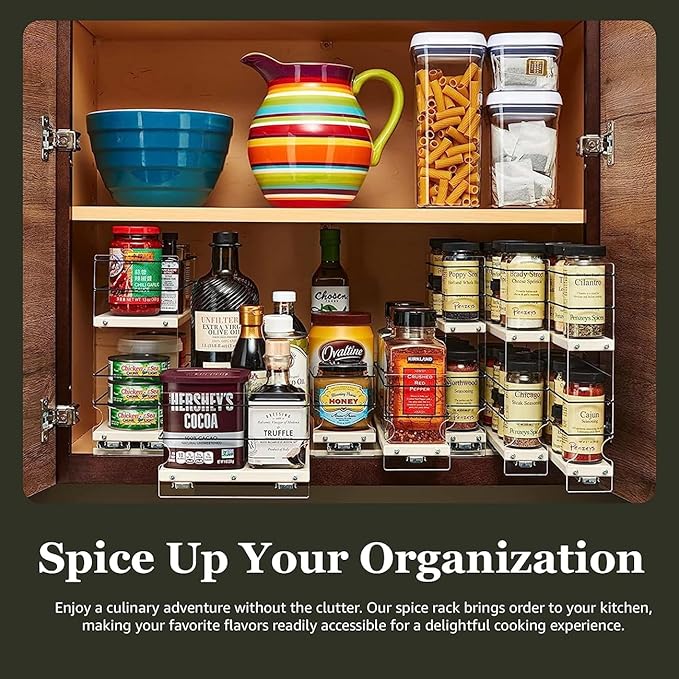 Vertical Spice - Large Pullout Sliding Spice Rack Organizer - 2 Individual 2 Tier Drawers - Premium Rolling Seasoning Holder/Caddy for Hidden Pantry Storage - Made in USA (6.9''W x 10.75" H x 10.6''D)