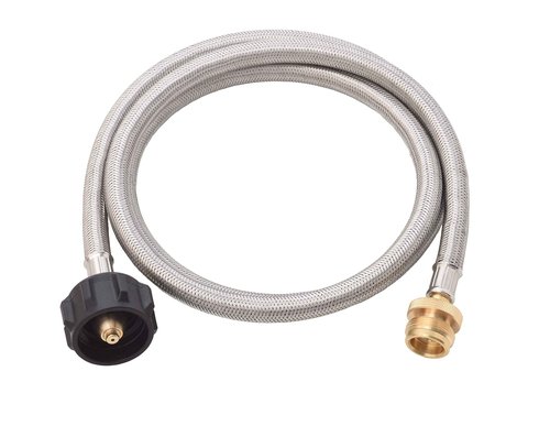 Flame King YSN03 3lb Steel Propane Tank Cylinder with Gauge and OPD Valves for Grills and BBQs & SS-QCC-1LB 5-FT Steel Braided Hose, 1 lb to 20 lb Adapter