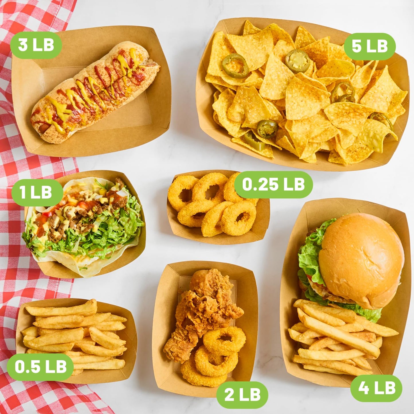 ZORRITA 5 LB Extra Large Paper Food Trays, 50 Pack Disposable Nacho Trays Kraft Paper Food Boats Party Serving Baskets for Sandwiches Burgers Popcorns Snacks