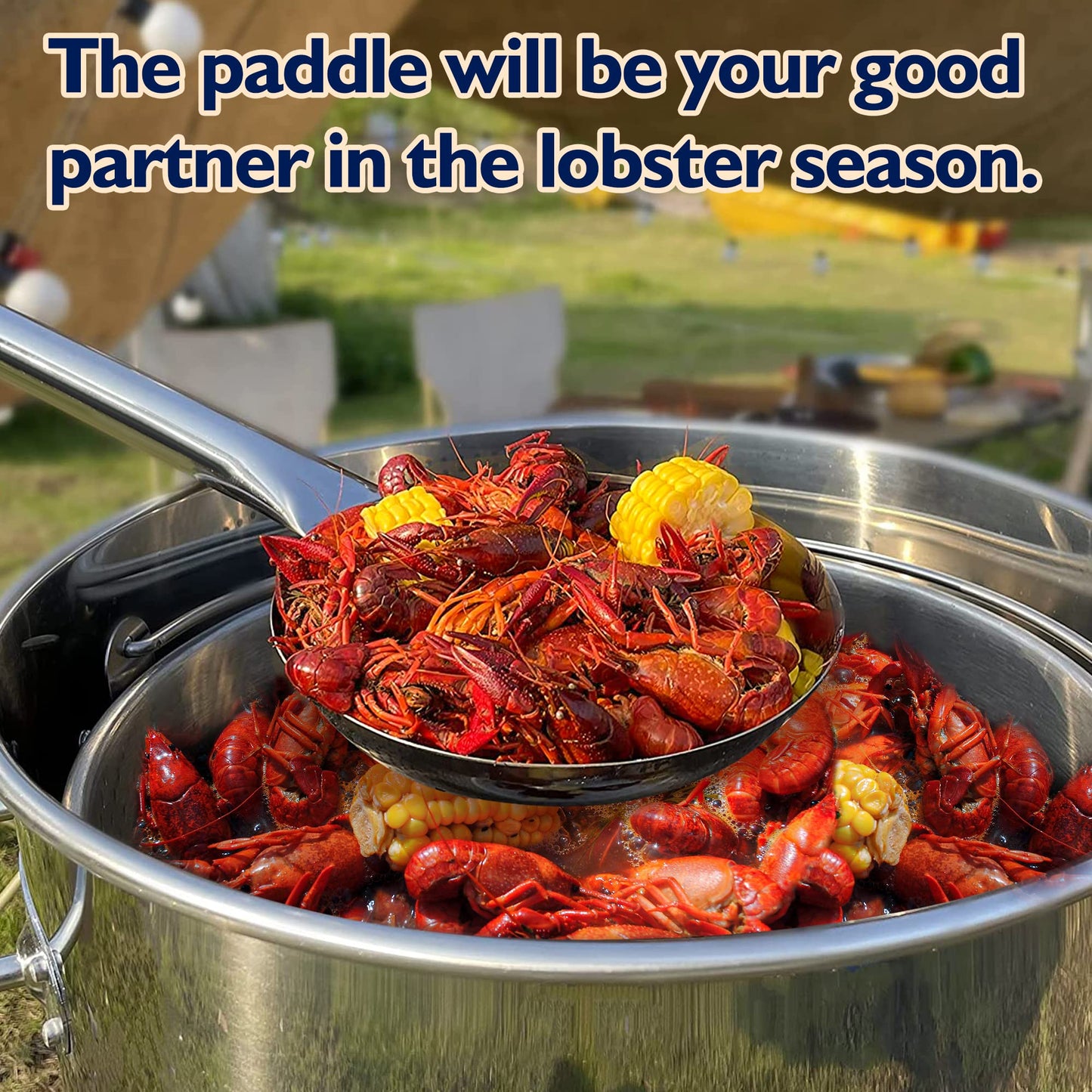 ARC LS121 48 Inch Stainless Steel Crawfish Boil Spoon Mixing ladel with Threads Removable Handle Long Handle Spoon for Large Batch Cooking Crawfish Boil and Brewing Beer