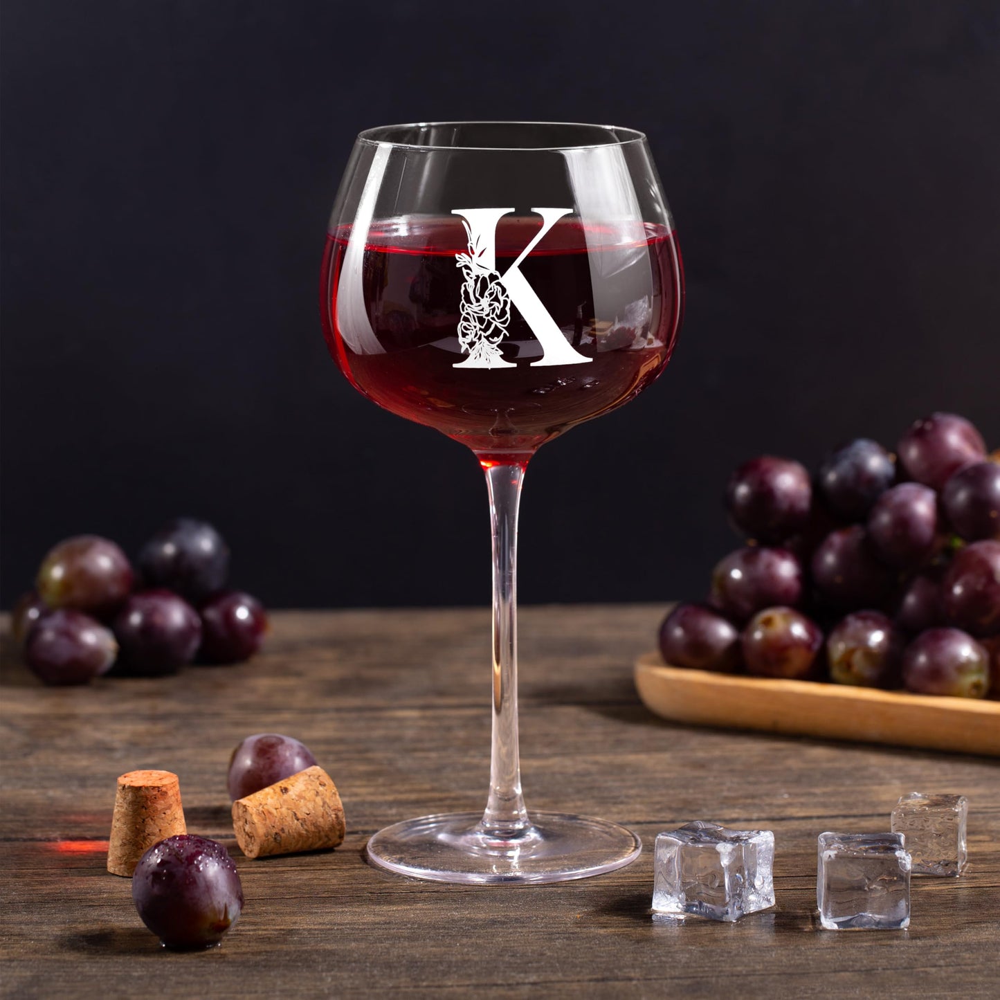 Personalized Gifts for Women - Customized Gift A-Z Wine Glass, Unique Birthday Gifts for Women, Christmas Basket Gift for Her, Mom, Wife, Sister, Friend, Nurse（K）