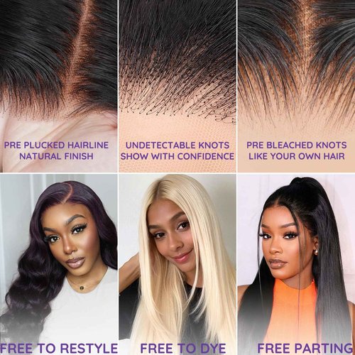 ekaibaoek 13x6 Lace Front Human Hair Wig, 100% Human Hair 180 Density, HD Lace Frontal Wig, Pre-Plucked Glueless Wigs, 26inch