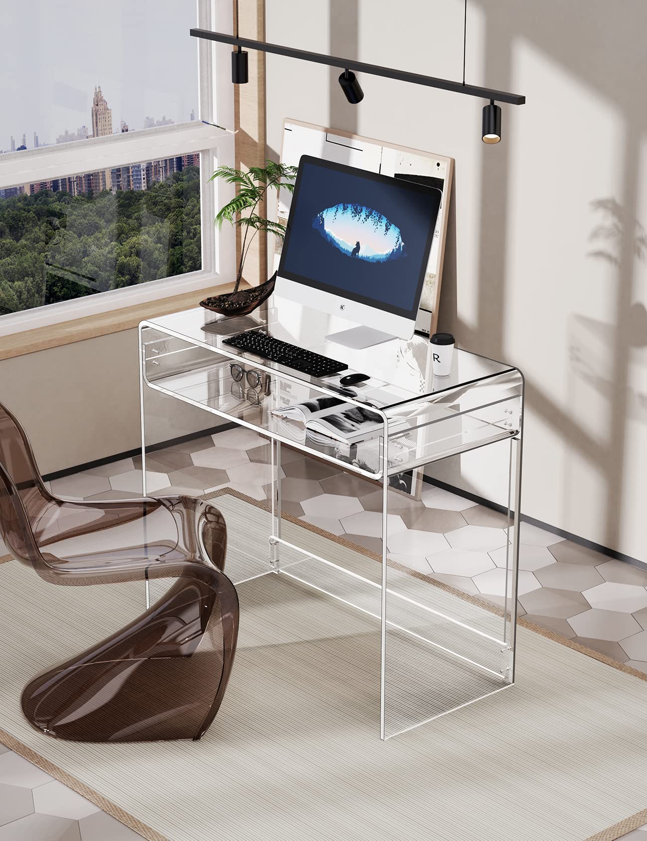 solaround Acrylic Desk Laptop Study Table Home Office Console Table Entrance Tables, 33.5'' x 15.7'' x 29.5'' (Clear)