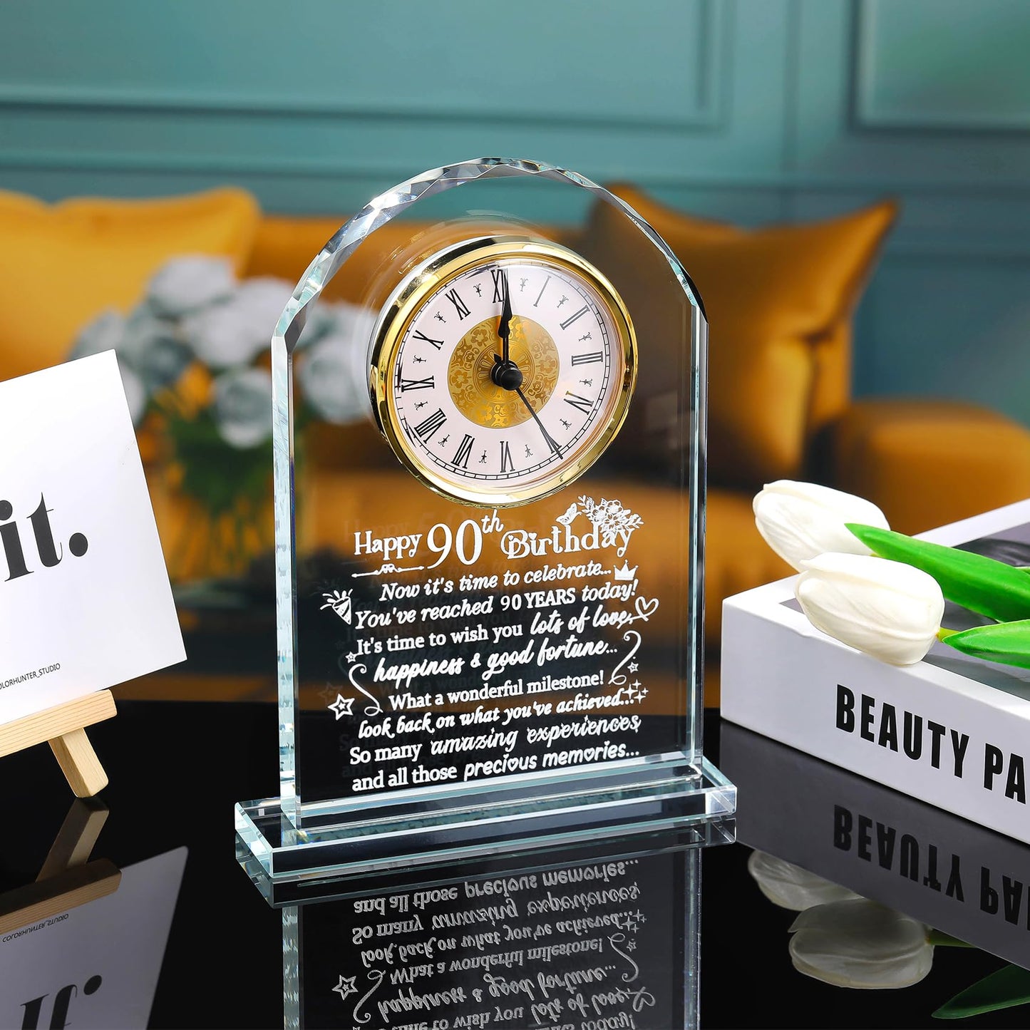 Happy 90th Birthday Quartz Clock Gifts for Parents, Grandpa, Gifts for Couple Women Men, 90th Birthday Presents for Grandma, 90 Year Old Birthday Keepsake Home Decor