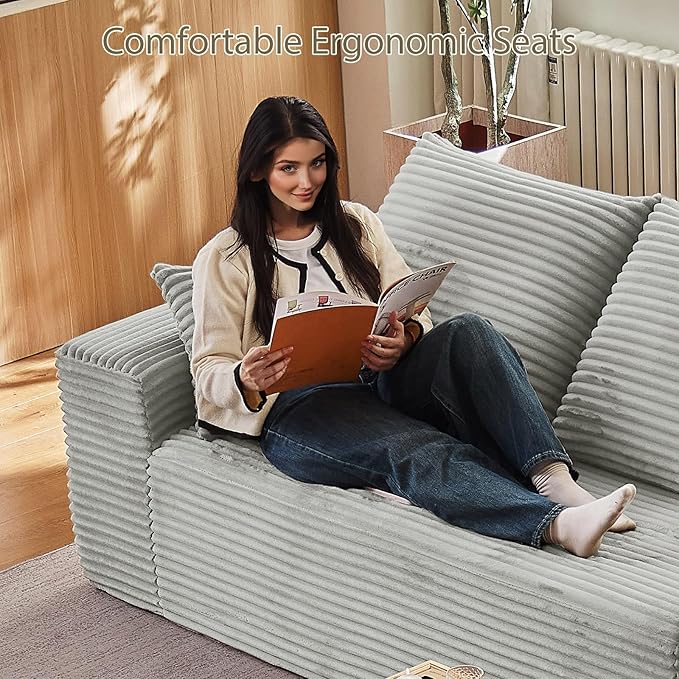 167.7" Sectional Cloud Couch for Living Room, Modular Floor Deep-Seat Sofa, Big Comfy Corduroy Couches Set with Fluffy Memory Foam, Stupendous U Shaped Sofas, No Assembly Required, Grey