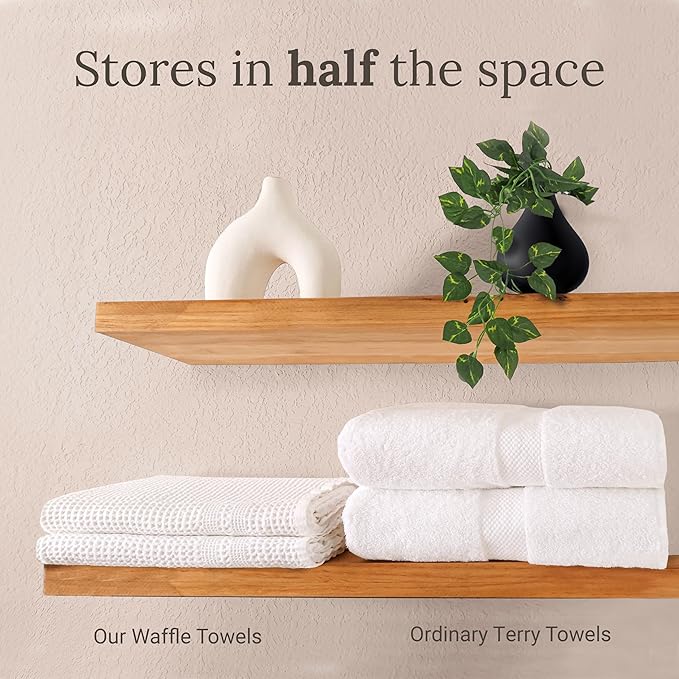 GILDEN TREE Waffle Hand Towels for Bathroom Quick Dry Towel Super Absorbent Thin 100% Cotton Lint Free, Hand Towels for Bathroom Set of 2, Classic Style (Cream)