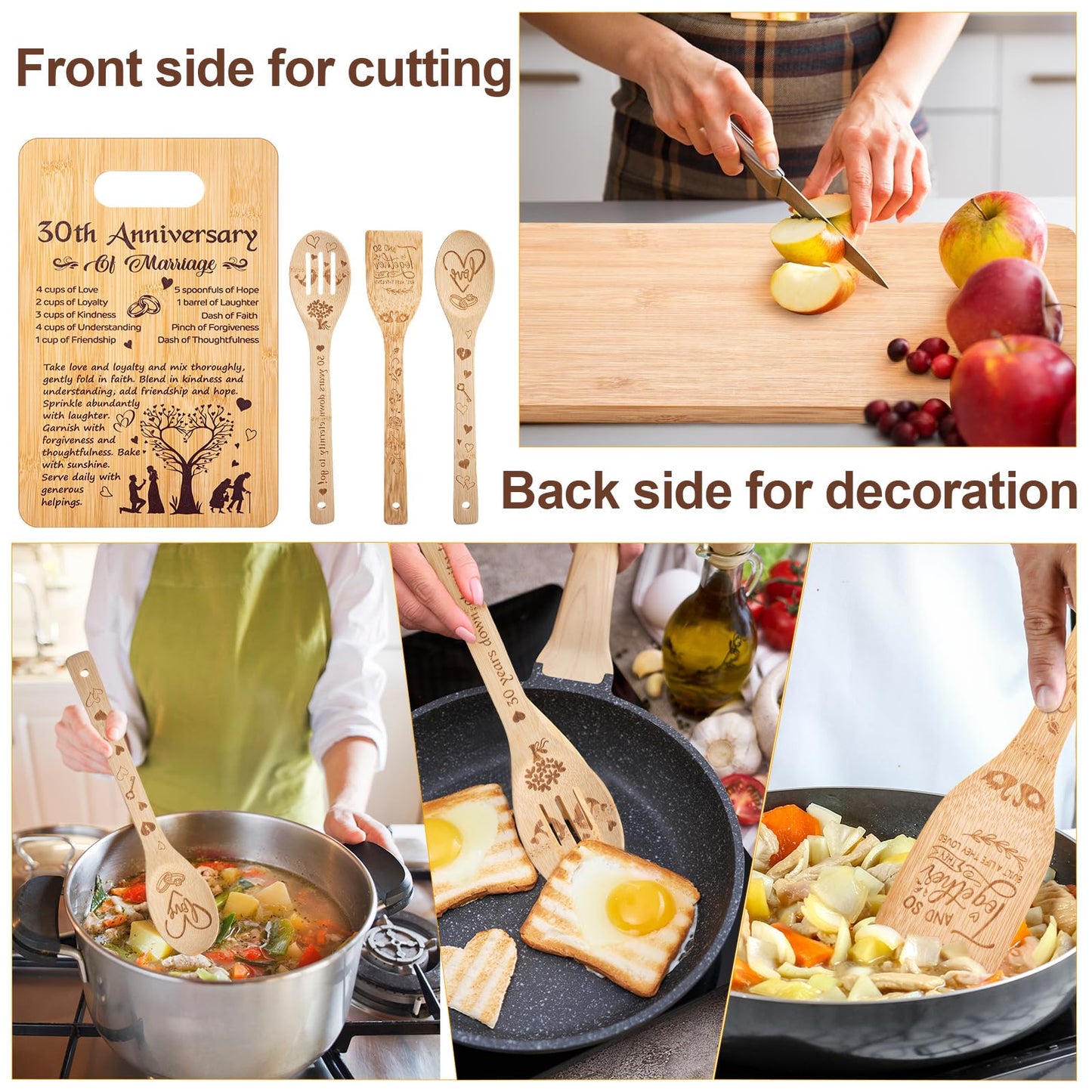 RimCereal 5 Pcs Wedding Kitchen Serving Board Set Anniversary Married Gifts for Women Men Husband Wife Parents Couple Pearl Ruby Golden Diamond Anniversary-recipe for a Happy Marriage(30th)
