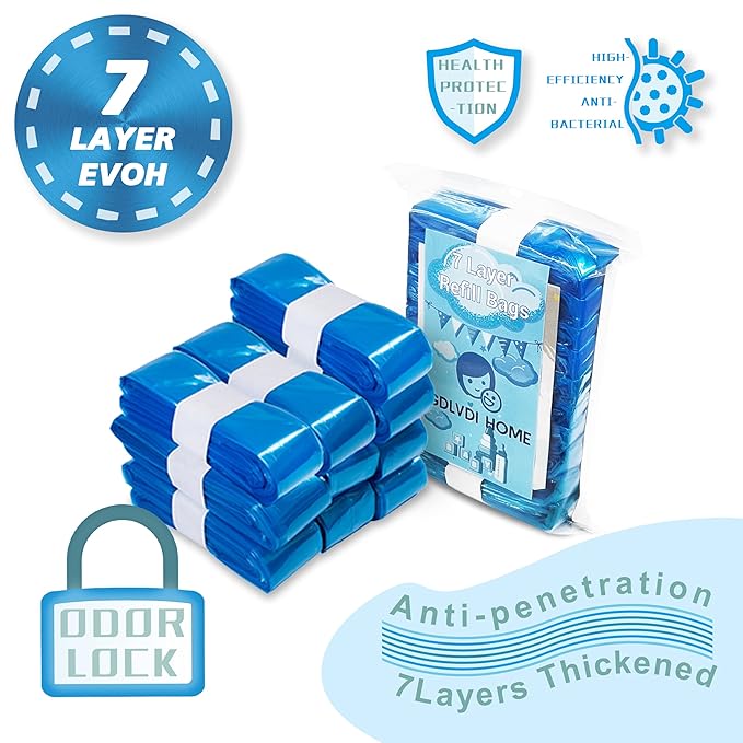 Compatible with Diaper Genie Pails Diaper Pail Refills | 10 Pack Continuous Long-Roll Lemon-Scent Refills | Leak-Resistant Odor-Blocking Diaper Disposal Bags | Easy Cut & Tie System