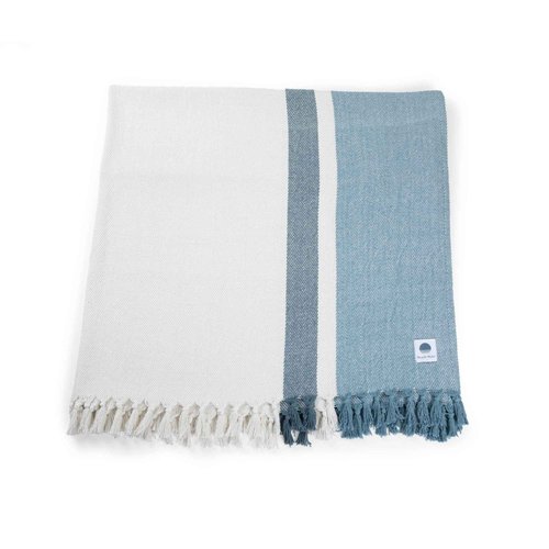 BEACH STATE Oceanside Outdoor Beach Blanket, 100% Cotton Picnic Blanket, 66" x 80" Throw Blanket, Machine Washable, Extra Large, (High Tide Stripe)