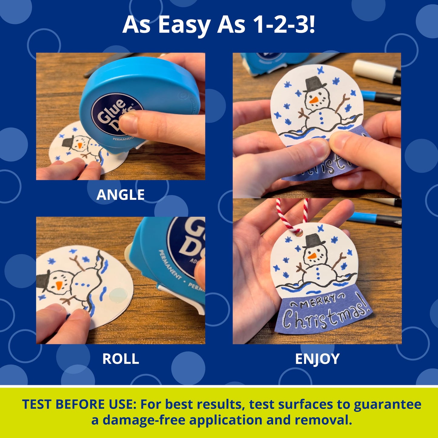 Glue Dots, Permanent Dots Dot N' Go Dispenser, Double-Sided, 3/8", .38 Inch, 200 Dots, DIY Craft Glue Tape, Sticky Adhesive Glue Points, Liquid Hot Glue Alternative, Blue-Tinted