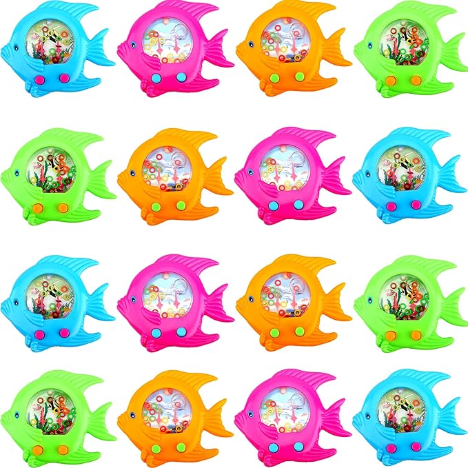 Cotiny 16 Pieces Fish Ring Toss Games Handheld Water Fish Colorful Arcade Retro Pocket Toys for Kids Retro Game Party Favo...