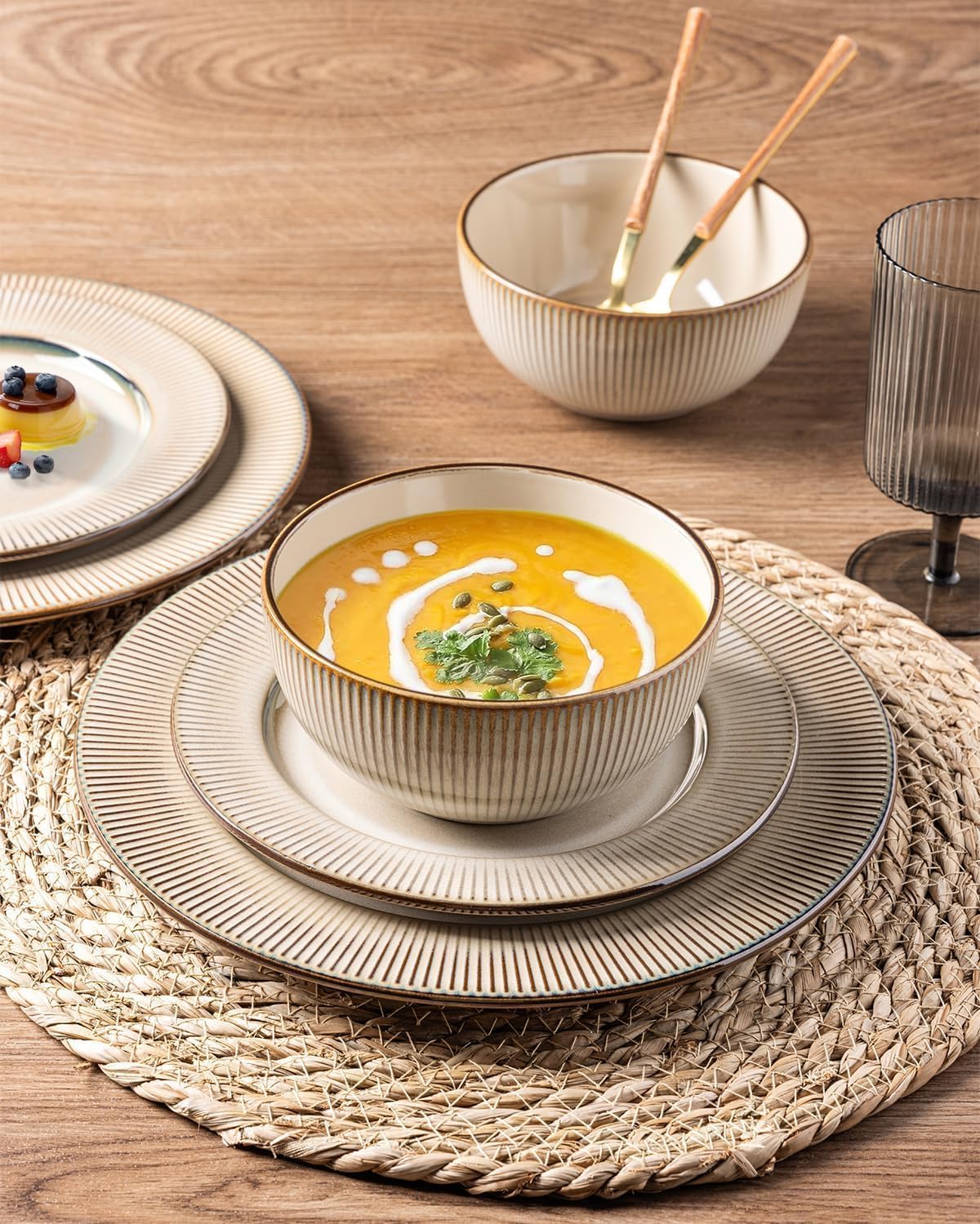 GBHOME Ceramic Dinnerware Sets, 24 Piece Embossed Elegant Stoneware Plates and Bowls Sets, Housewarming Wedding Gift | Dishwasher & Microwave Safe | Dishes Set Service for 8