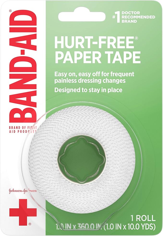 Band-Aid Brand First Aid Hurt-Free Medical Adhesive Paper Tape for Wound Dressings, 1 in by 10 yd