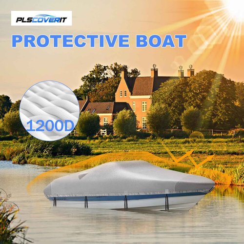 Plscoverit Boat Covers 17-19ft, Heavy Duty 1200D Oxford Waterproof Trailerable Boat Cover, UV Resistant Bass Boat Covers with Motor Cover, Fits V-Hull Tri-Hull Fish&Ski Boat, Runabout