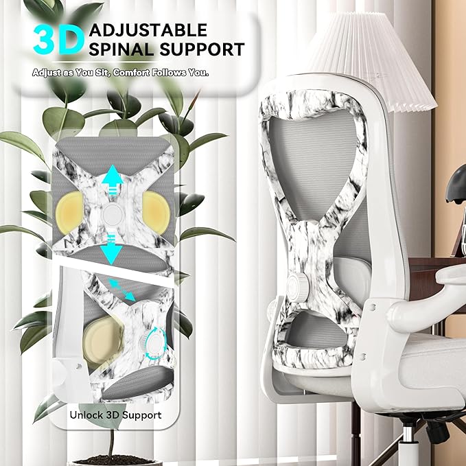 CASASIO Office Desk Chair with Ergonomic Lumbar Support, Extra-Thick Seat Cushion, Flip-up Arms, Breathable Mesh Back, Computer Task Chair for Home Office
