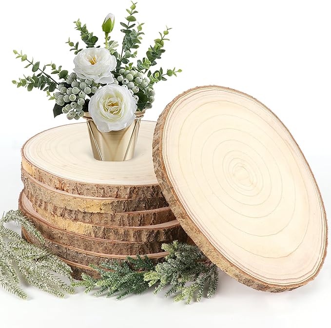 Adrattnay 8pcs Wood Slices for Centerpieces 12-13Inches, Round Paulownia Wood Circles for Table Decor, Rustic Wedding, Bab...