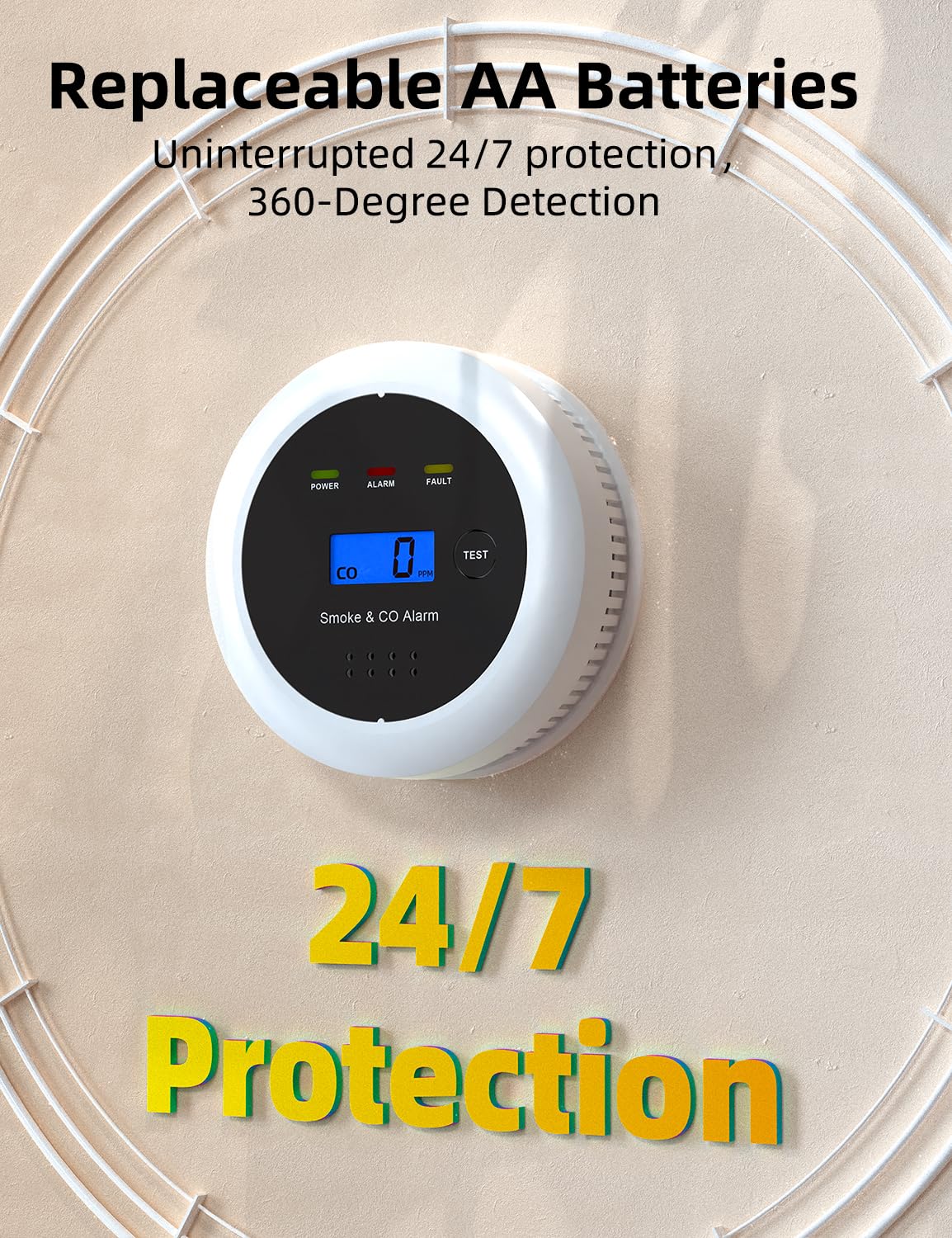 UxmCruxial Smoke Detector Carbon Monoxide Detector Combo, 2 in 1 Smoke and Carbon Monoxide Alarm with Display 85dB Alarm Replaceable Battery Fire Alarm CO Detector for Kitchen,2 Pcak